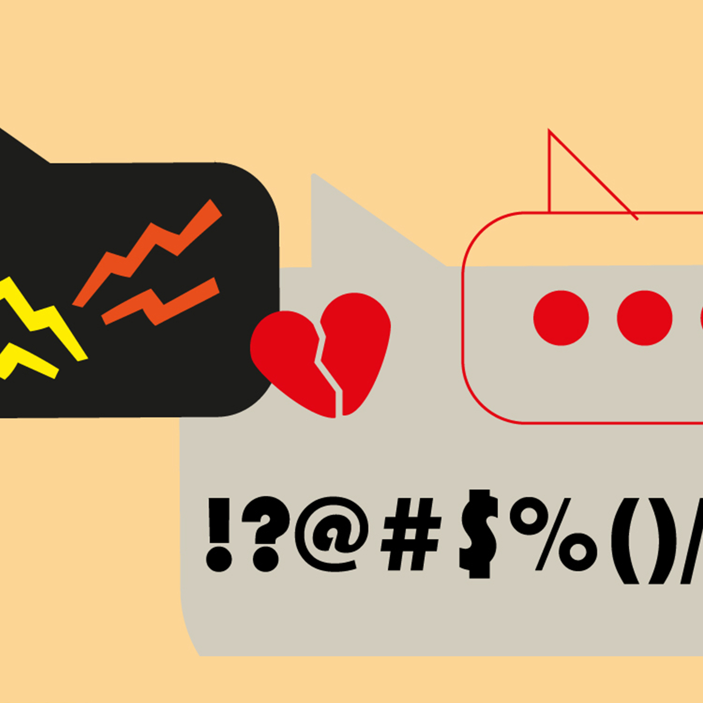 Grafik med talebobler, beskeder og tegn