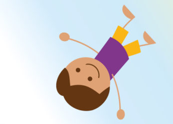 Illustration af dreng der svæver på hovedet
